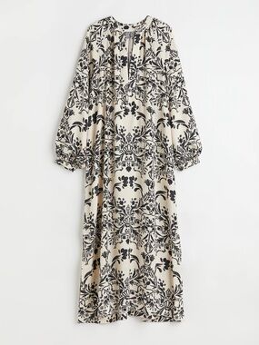 H&M Printed Long Sleeve Kaftan Maxi Dress Black White Size Medium